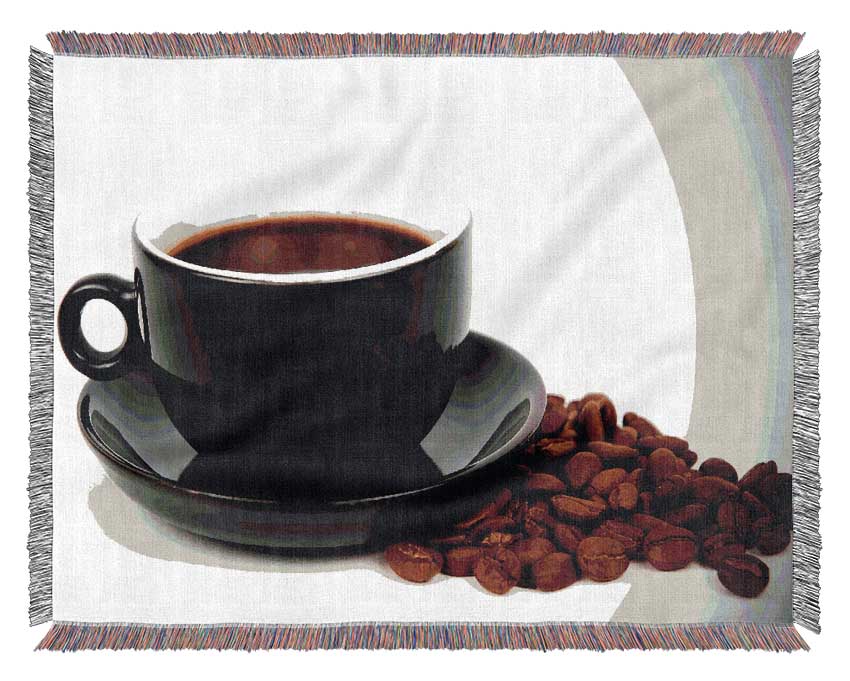 Black Coffee With Beans Woven Blanket