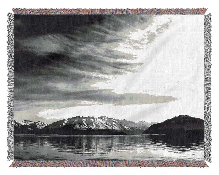 Mountain Scenery Black And White Woven Blanket