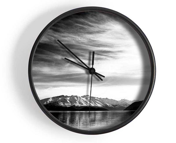 Mountain Scenery Black And White Clock - Wallart-Direct UK