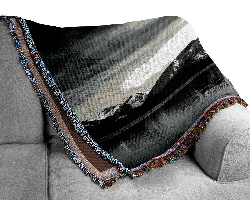 Mountain Scenery Black And White Woven Blanket