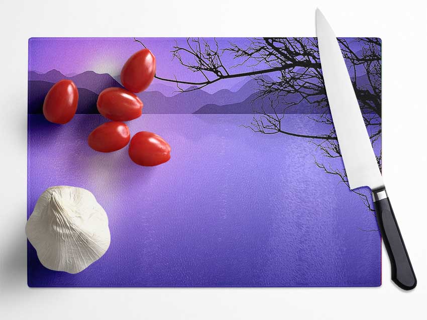 Calm Lilac Lake Glass Chopping Board