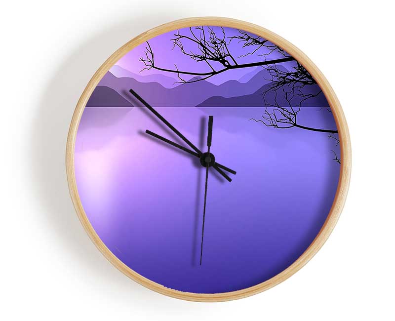 Calm Lilac Lake Clock - Wallart-Direct UK