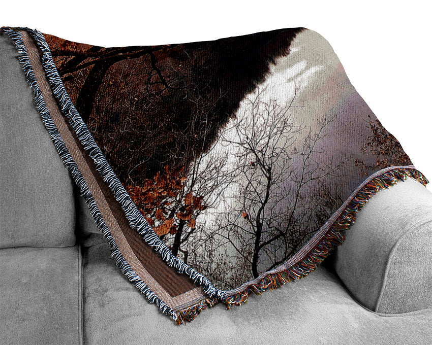 Bare Forest In Autumn Woven Blanket