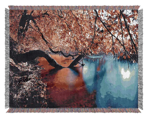 Tree Branches Over The Lake Woven Blanket