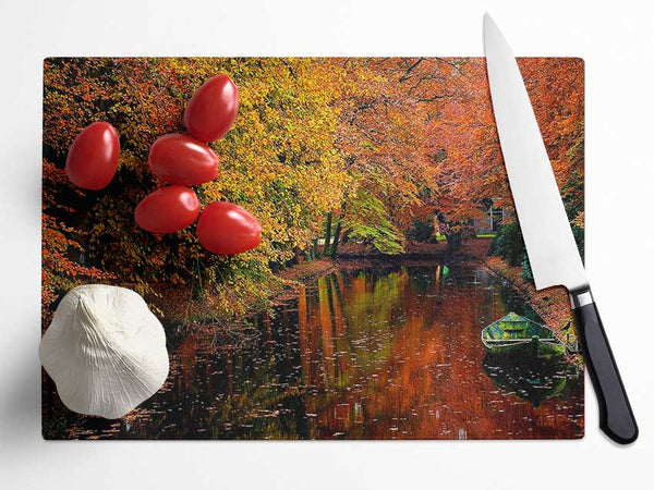 Lake In Autumn Glass Chopping Board