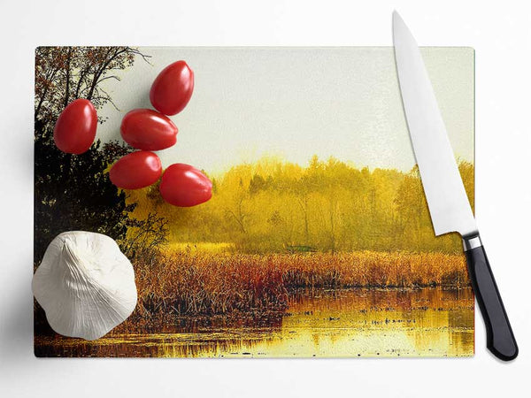 Lake In The Morning Sun Glass Chopping Board