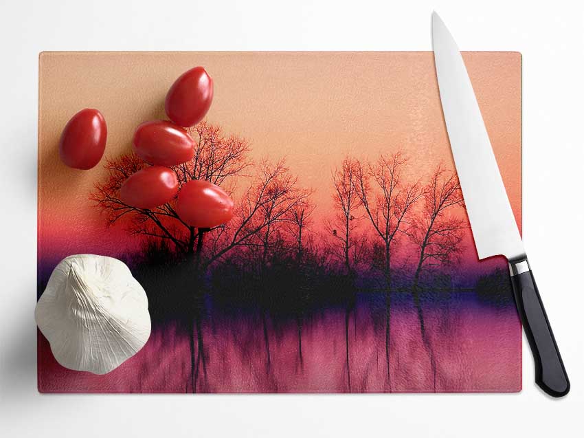 Trees At Dusk Glass Chopping Board