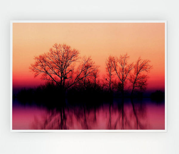 Trees At Dusk Print Poster Wall Art