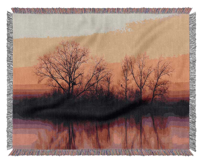 Trees At Dusk Woven Blanket