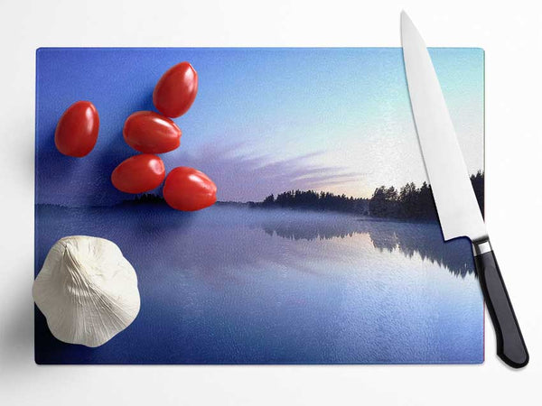 Tranquil Blue Morning Lake Glass Chopping Board