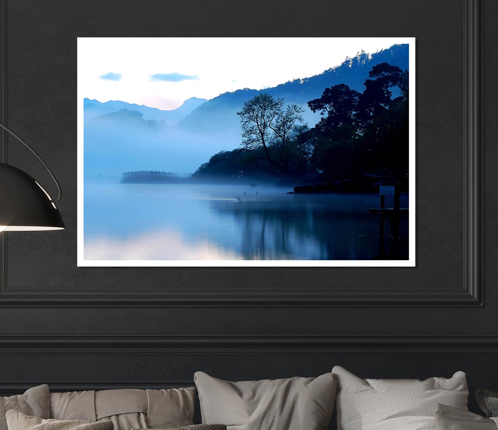 Early Morning Blue Lake Print Poster Wall Art