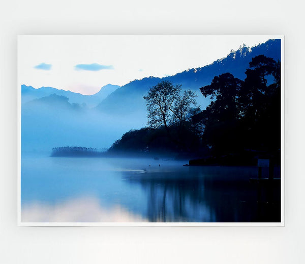 Early Morning Blue Lake Print Poster Wall Art