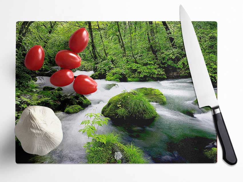 Green Forest Stream Glass Chopping Board