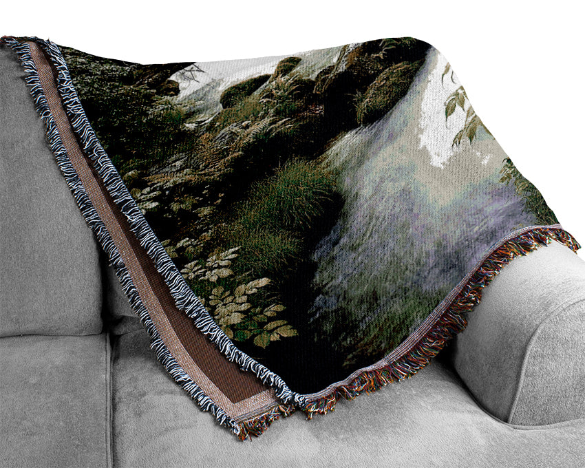 Green Forest Stream Woven Blanket