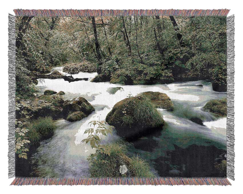 Green Forest Stream Woven Blanket