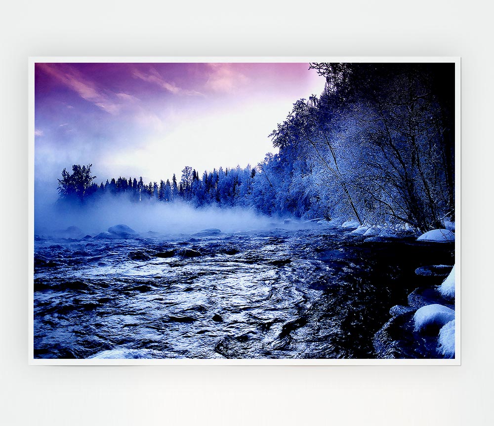 Winter Mountain Creek Print Poster Wall Art