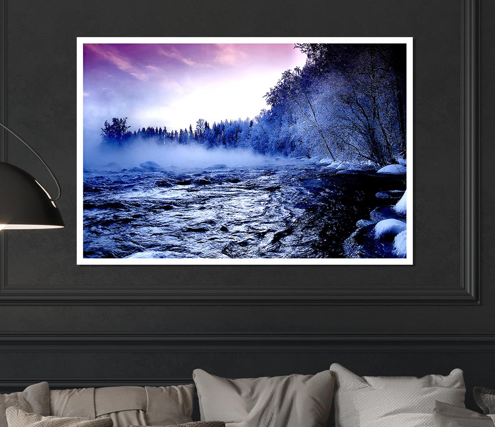 Winter Mountain Creek Print Poster Wall Art