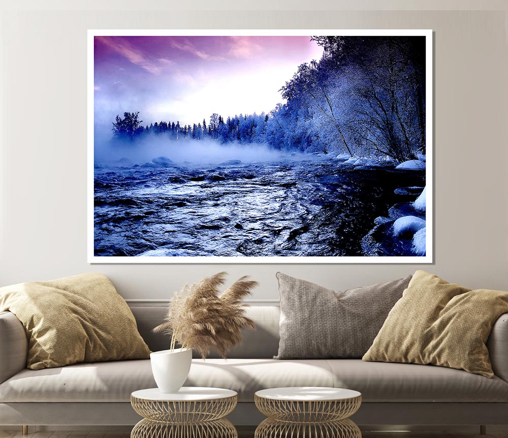 Winter Mountain Creek Print Poster Wall Art