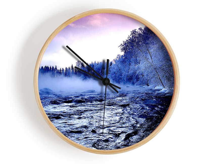 Winter Mountain Creek Clock - Wallart-Direct UK