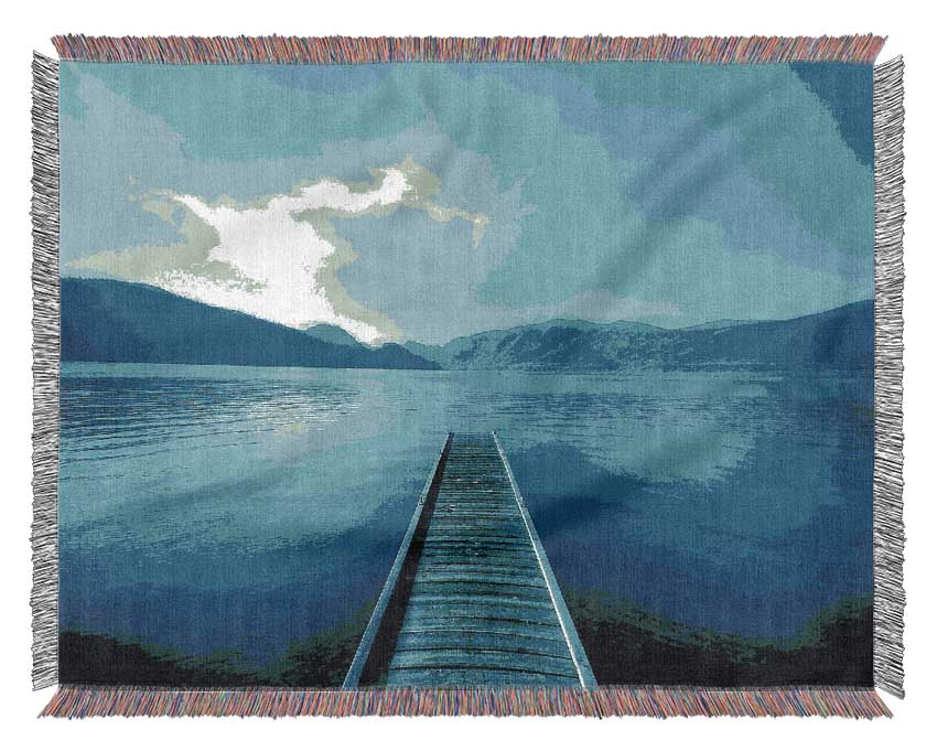 Blue Lake Dock Woven Blanket