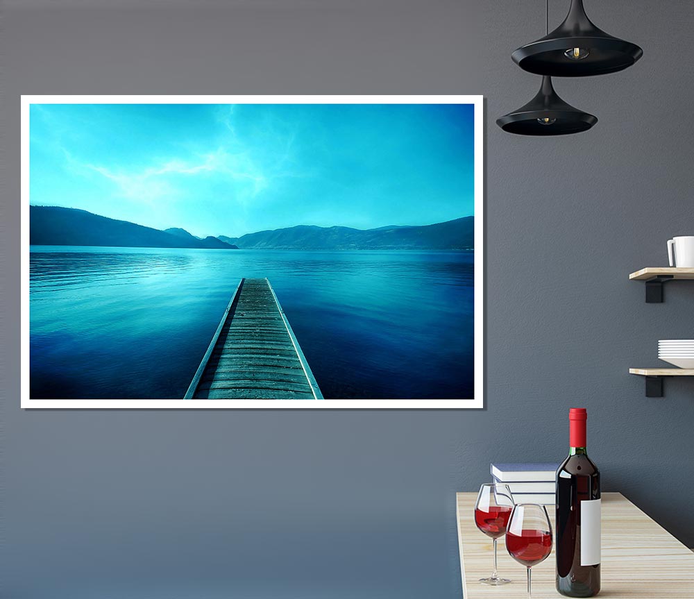 Blue Lake Dock Print Poster Wall Art