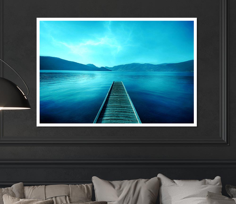 Blue Lake Dock Print Poster Wall Art