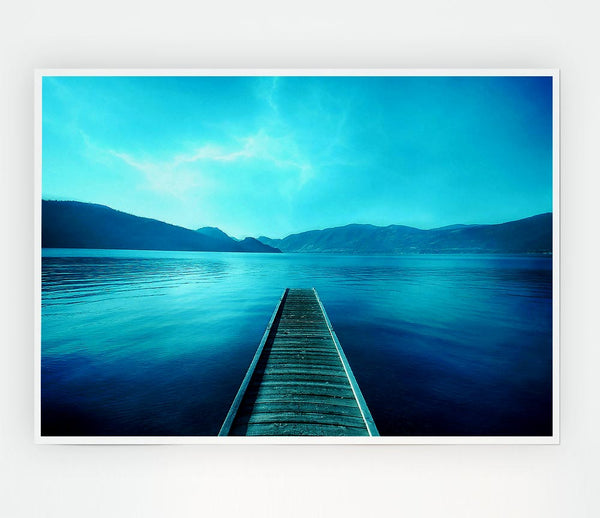 Blue Lake Dock Print Poster Wall Art