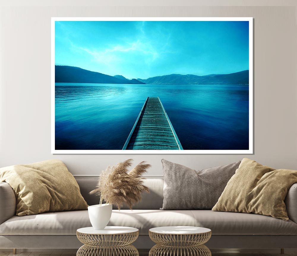 Blue Lake Dock Print Poster Wall Art