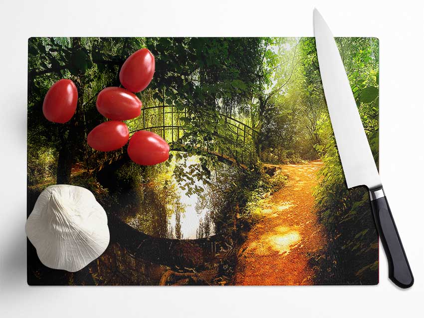 Arched Bridge Reflections Glass Chopping Board