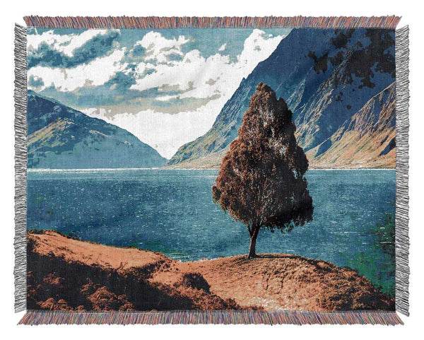 Tree By The Lake Woven Blanket