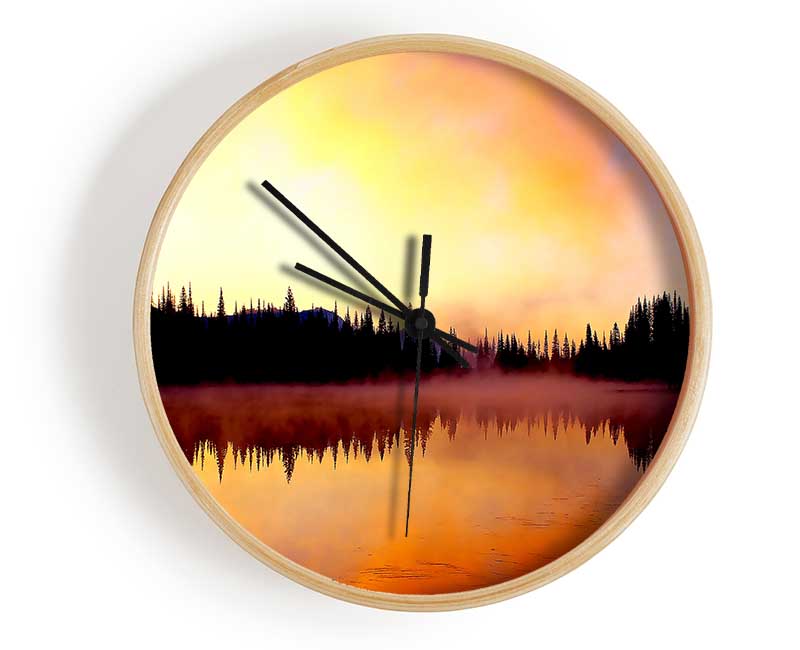 Lake Fog Tree Reflection Clock - Wallart-Direct UK