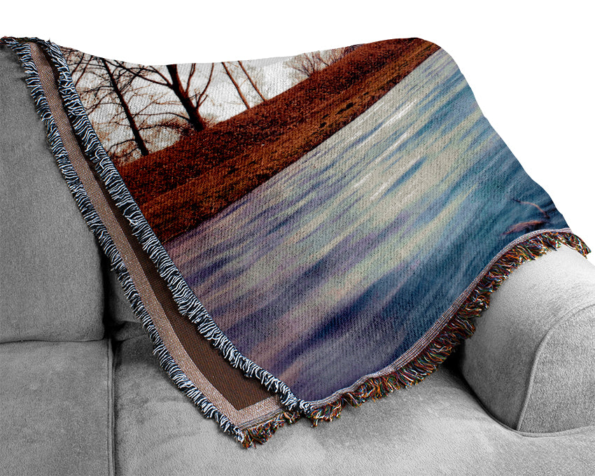 Countryside Stream At Sunset Woven Blanket