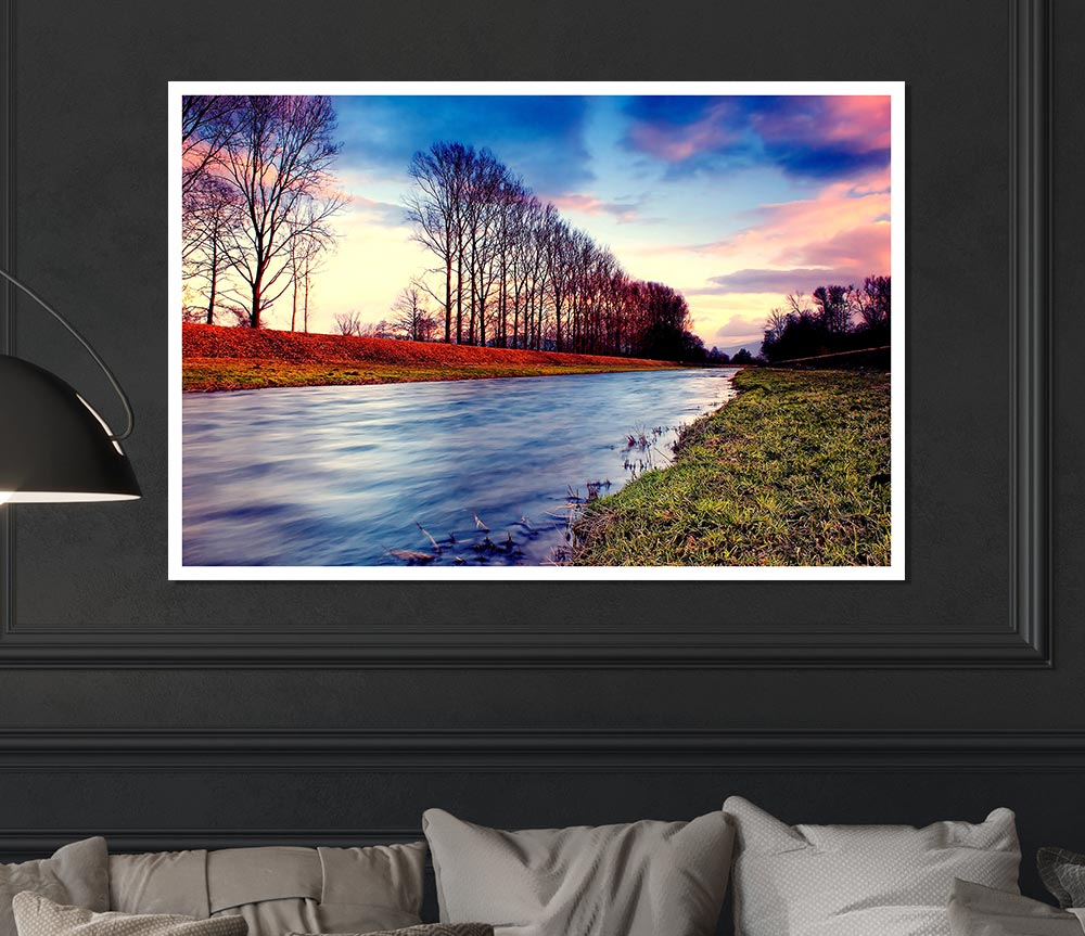 Countryside Stream At Sunset Print Poster Wall Art