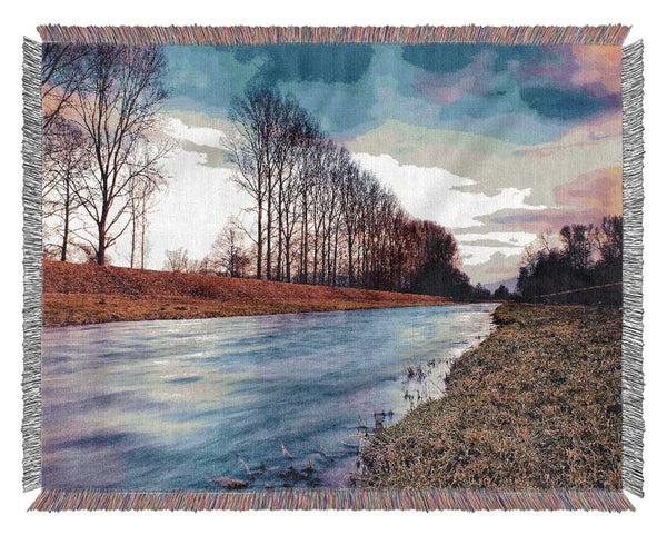 Countryside Stream At Sunset Woven Blanket