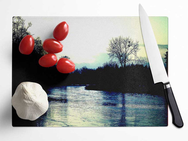 River At Dusk Glass Chopping Board