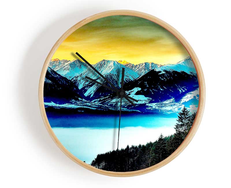 Snowy Mountains And Fog Filled Valley Clock - Wallart-Direct UK