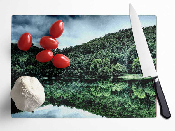 Forest Lake Reflection Glass Chopping Board