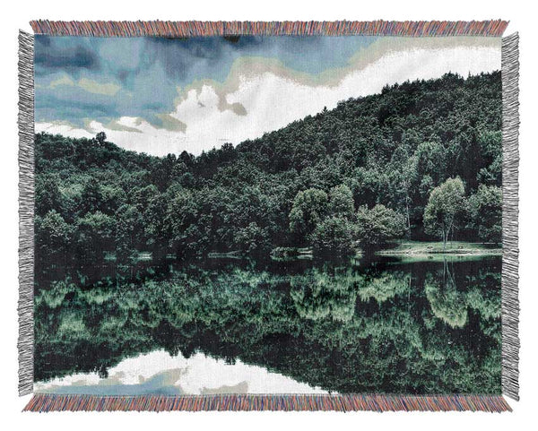 Forest Lake Reflection Woven Blanket