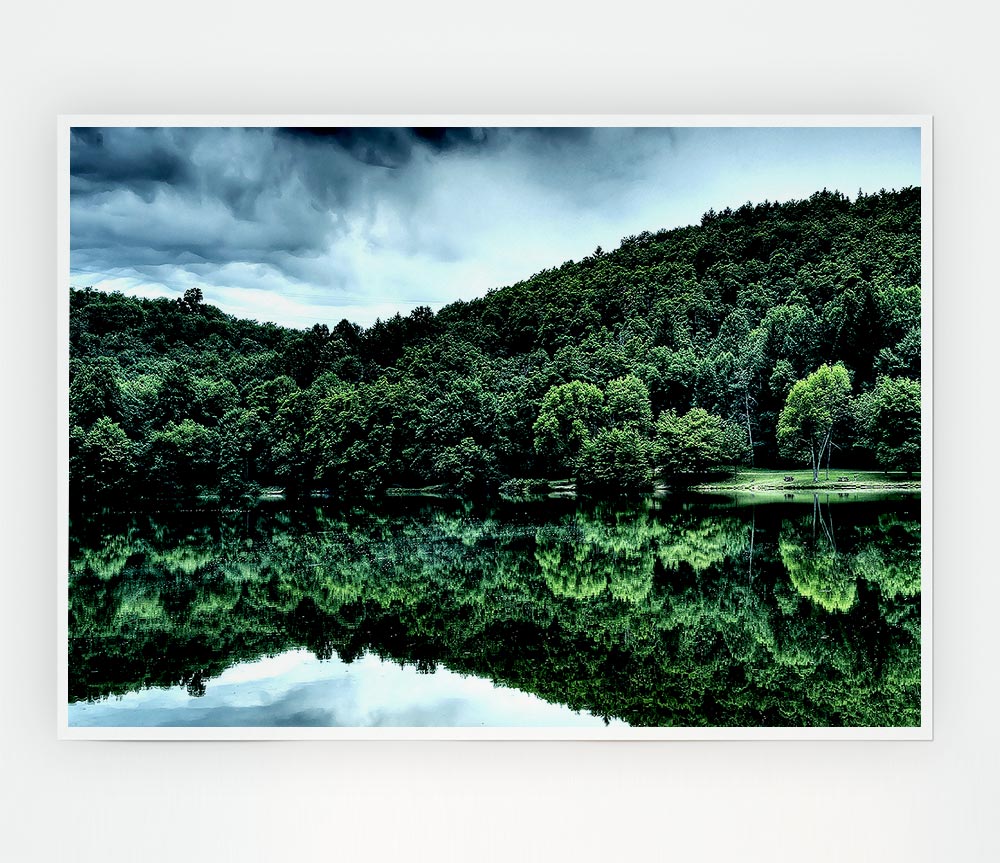 Forest Lake Reflection Print Poster Wall Art