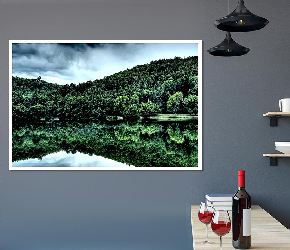 Forest Lake Reflection Print Poster Wall Art