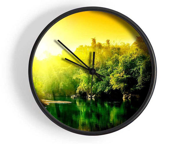 Lush Green Forest River At Sunrise Clock - Wallart-Direct UK