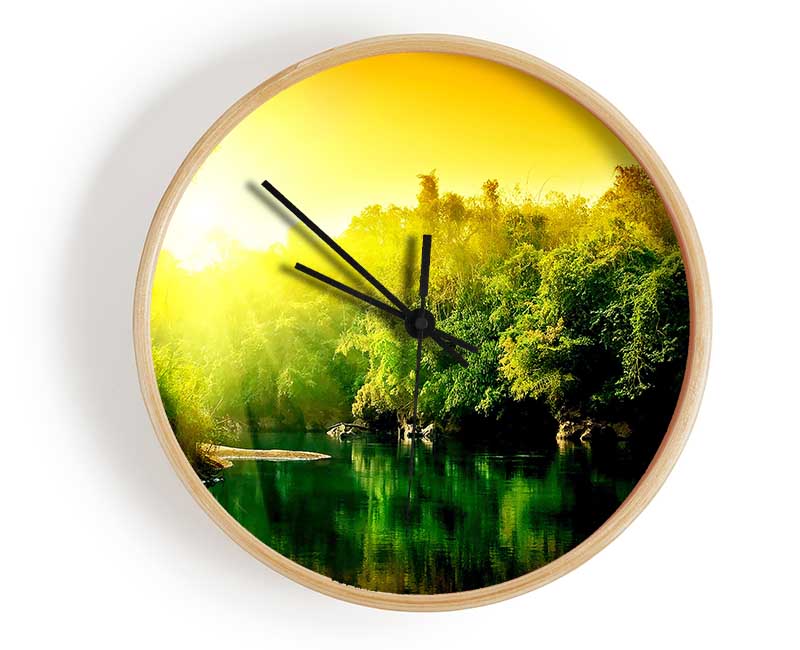 Lush Green Forest River At Sunrise Clock - Wallart-Direct UK