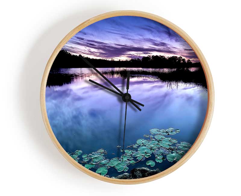 Calm Dusk Water Lily pads Clock - Wallart-Direct UK