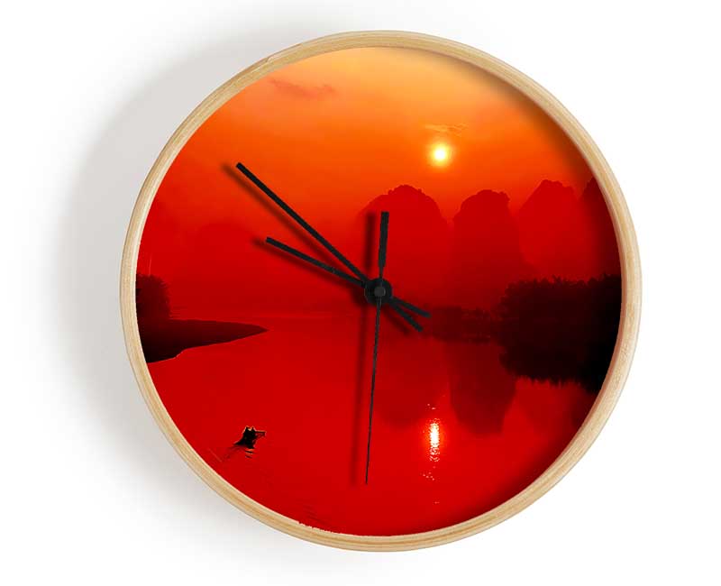 Red Paradise Lake Clock - Wallart-Direct UK