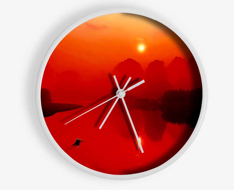 Red Paradise Lake Clock - Wallart-Direct UK