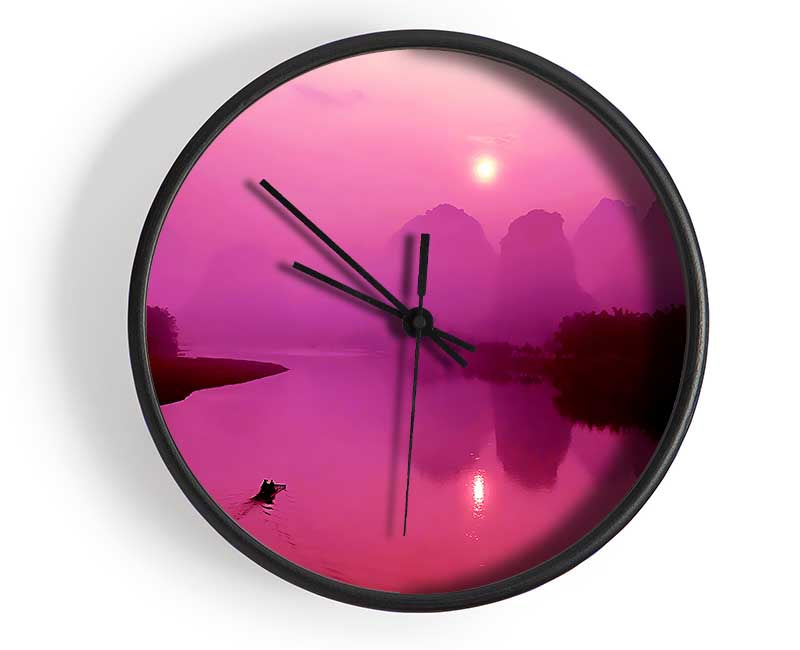 Pink Paradise Lake Clock - Wallart-Direct UK