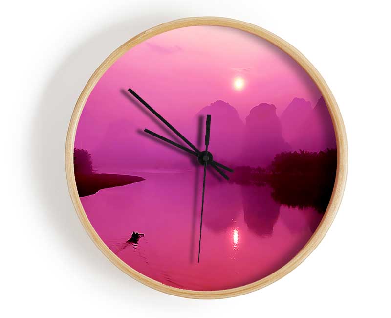 Pink Paradise Lake Clock - Wallart-Direct UK