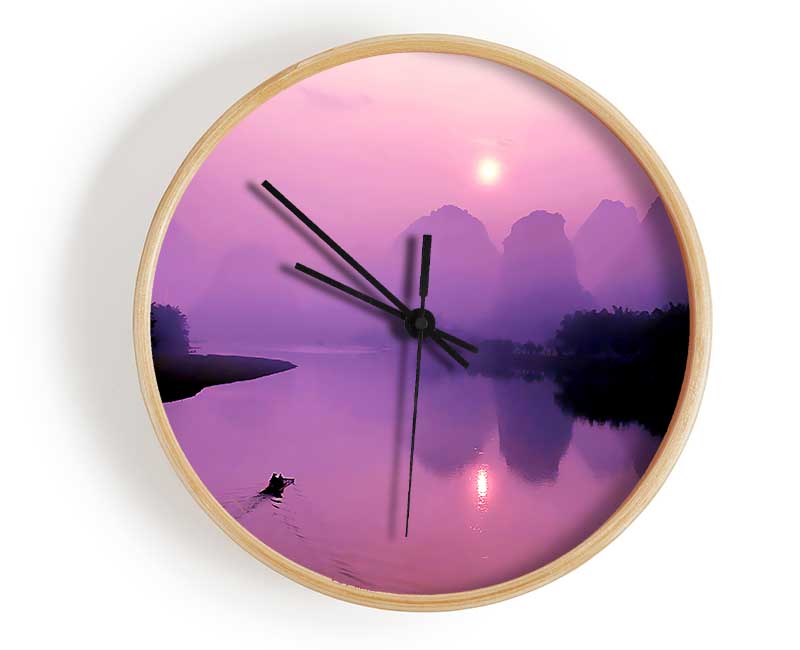 Pink Blue Paradise Lake Clock - Wallart-Direct UK