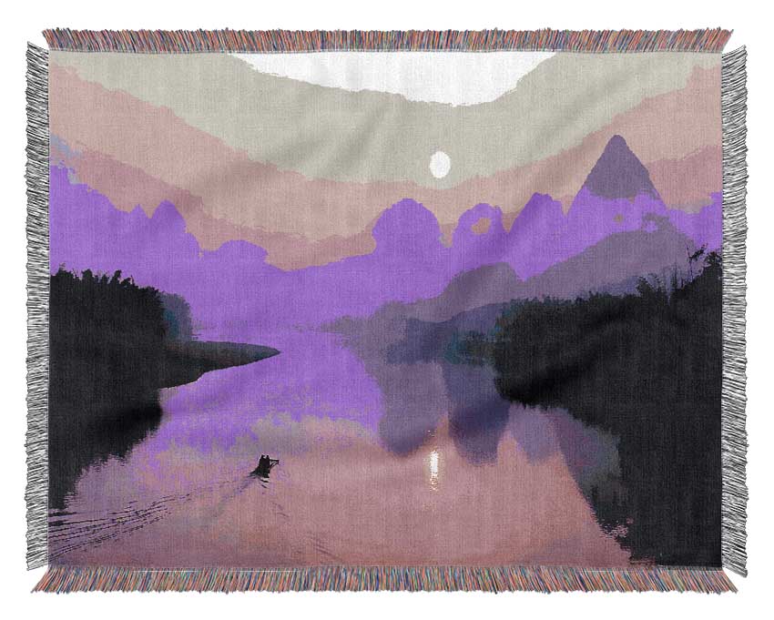 Pink Blue Paradise Lake Woven Blanket