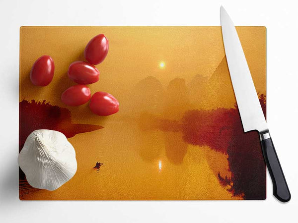 Golden Paradise Lake Glass Chopping Board